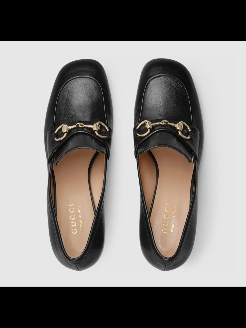 Gucci Black Leather Mid Block Heel Loafers with Gold Horsebit - Picture 5 of 5